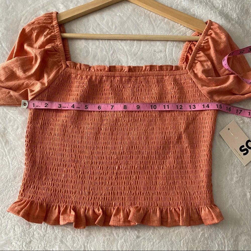 NWT Cropped Smocked Square Neck Billow Sleeve Top